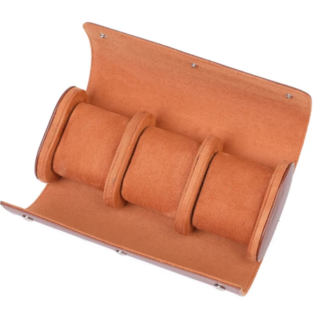 Porta Relógios de Couro Marrom 3 Lugares